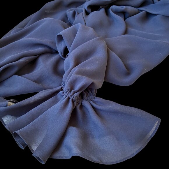 ANNE KLEIN A LINE Vtg USA Blouse Shirt Navy Blue Button Up RUFFLES Womens Medium - Picture 9 of 14